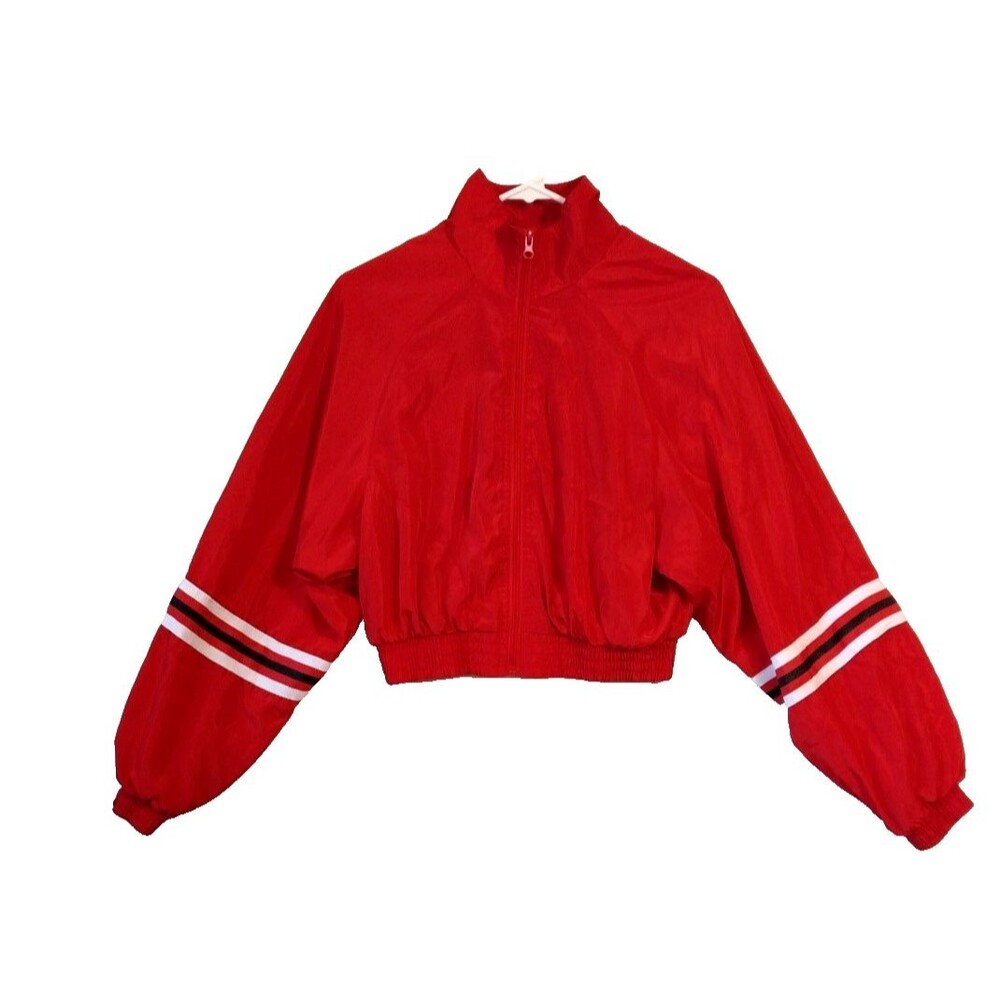 New Look Crop Red Full Zip Long Sleeve Elastic Waist Length Jacket Size M